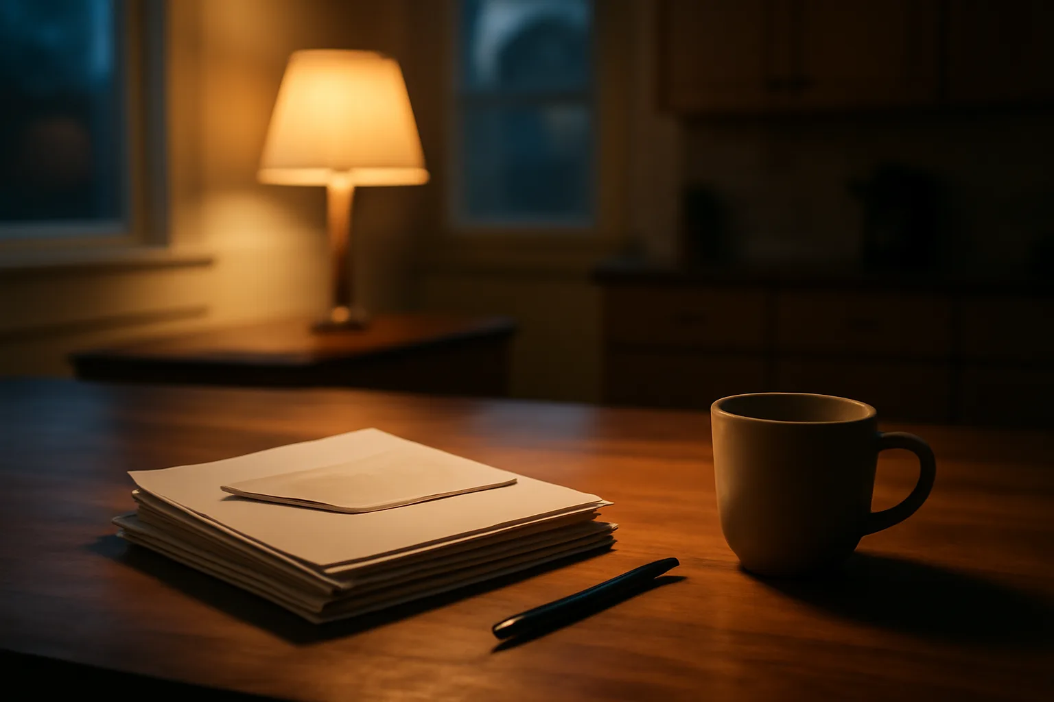 Kitchen table with paperwork and pen, representing reviewing a Club Wyndham timeshare contract