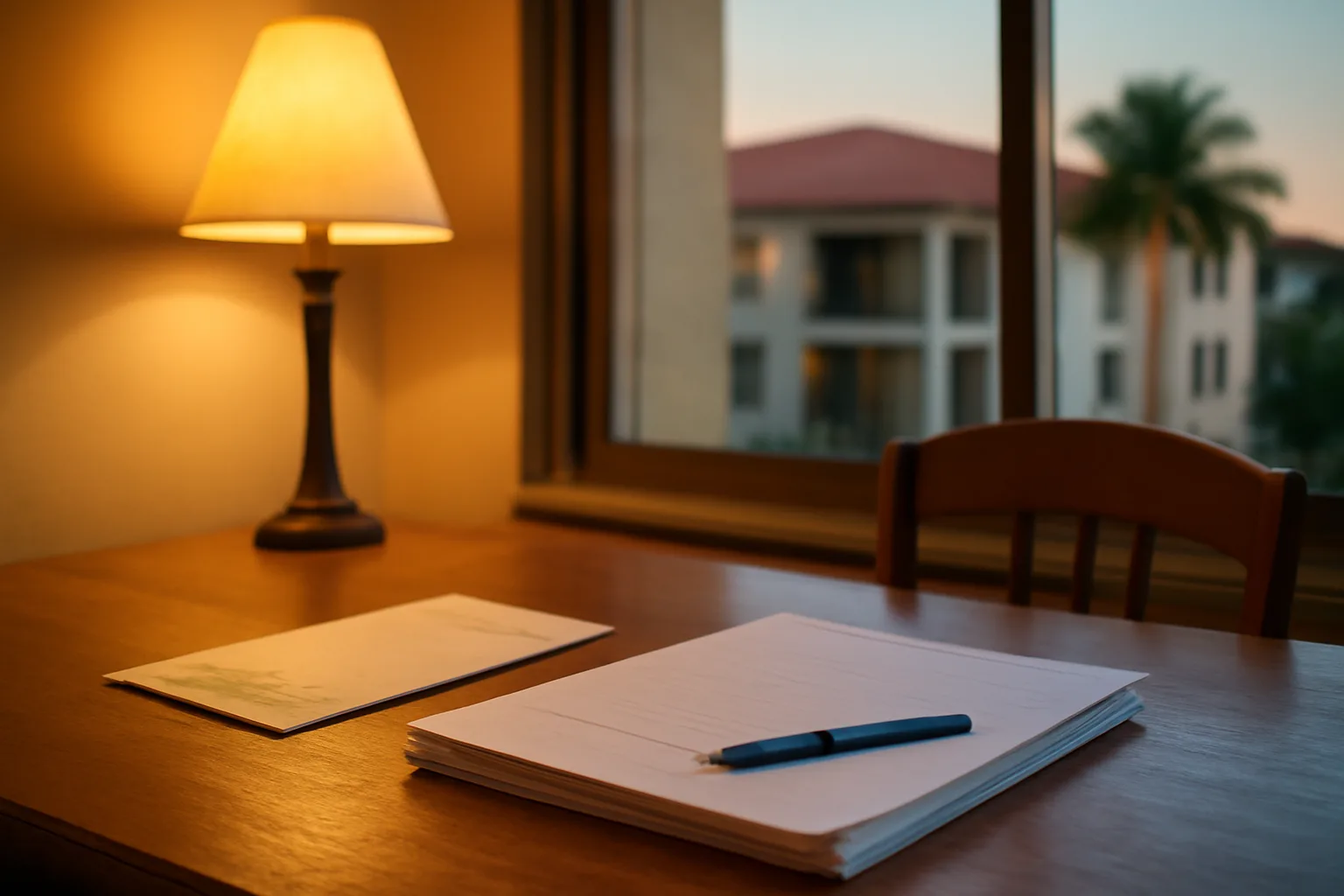 Timeshare contract papers and certified mail receipt on a table in Florida