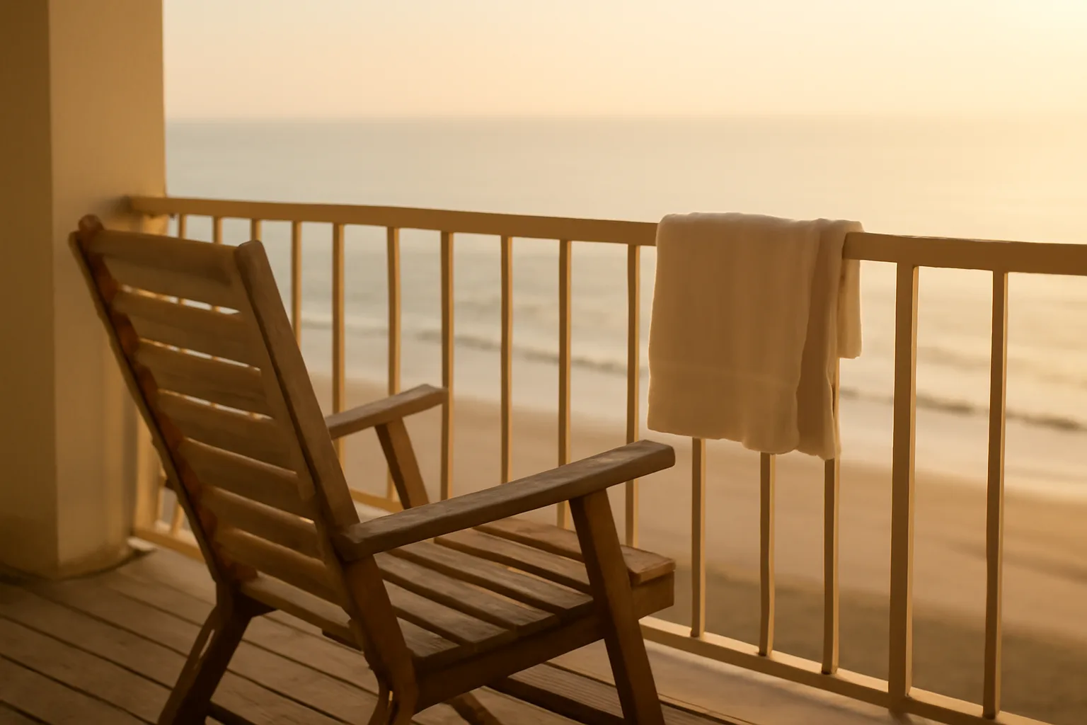 Empty condo balcony at sunrise representing the search for how to get out of a timeshare