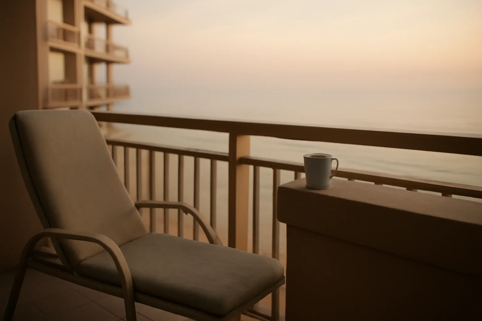 Empty resort balcony at sunrise representing a Wyndham timeshare owner weighing an exit