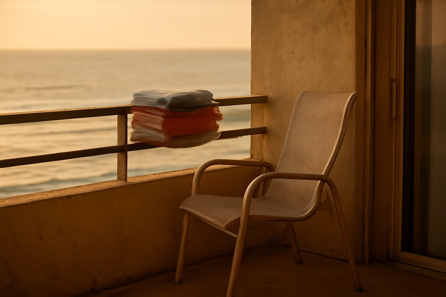 Empty condo balcony at sunset representing the search for how to get out of a timeshare