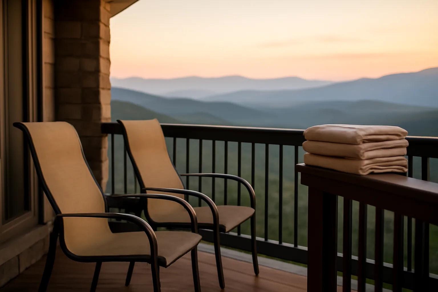 Empty mountain resort balcony at dusk representing a Massanutten timeshare owner's decision to exit