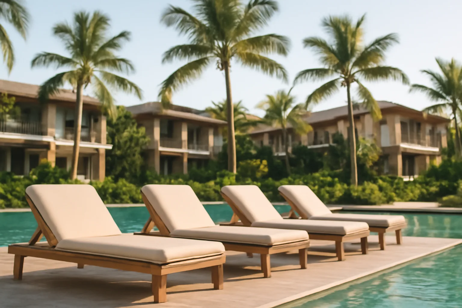 Resort pool and villas at Starwood vacation property in afternoon light