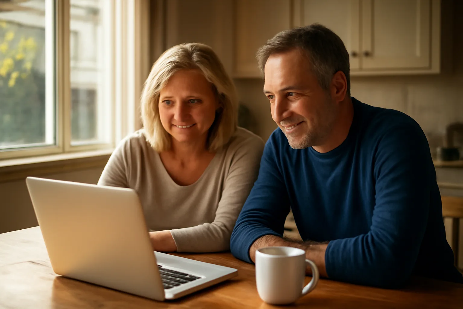 Homeowners reviewing timeshare contract options at kitchen table