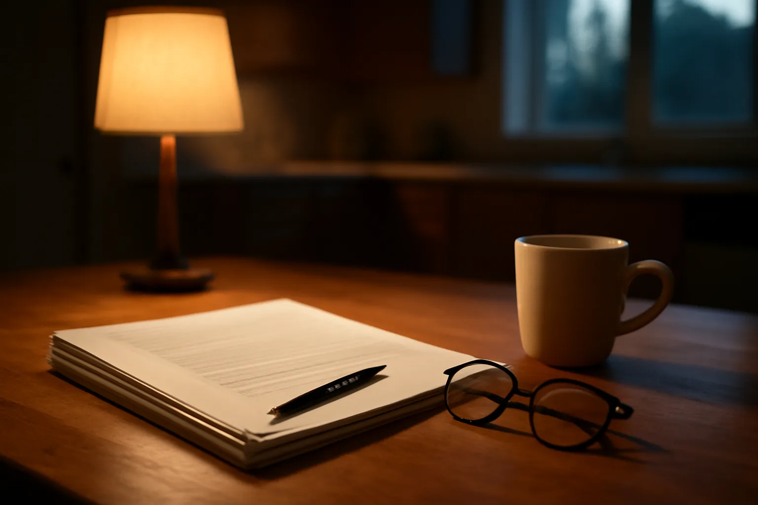 Documents and reading glasses on a kitchen table while reviewing a timeshare exit