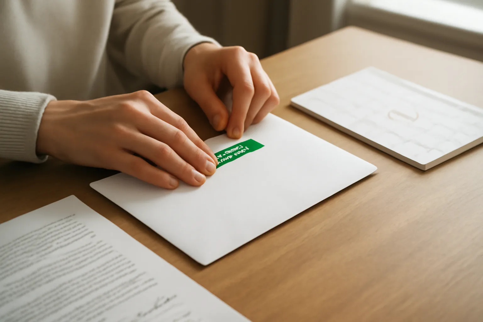 Sealing a certified rescission letter at home desk with timeshare contract and calendar