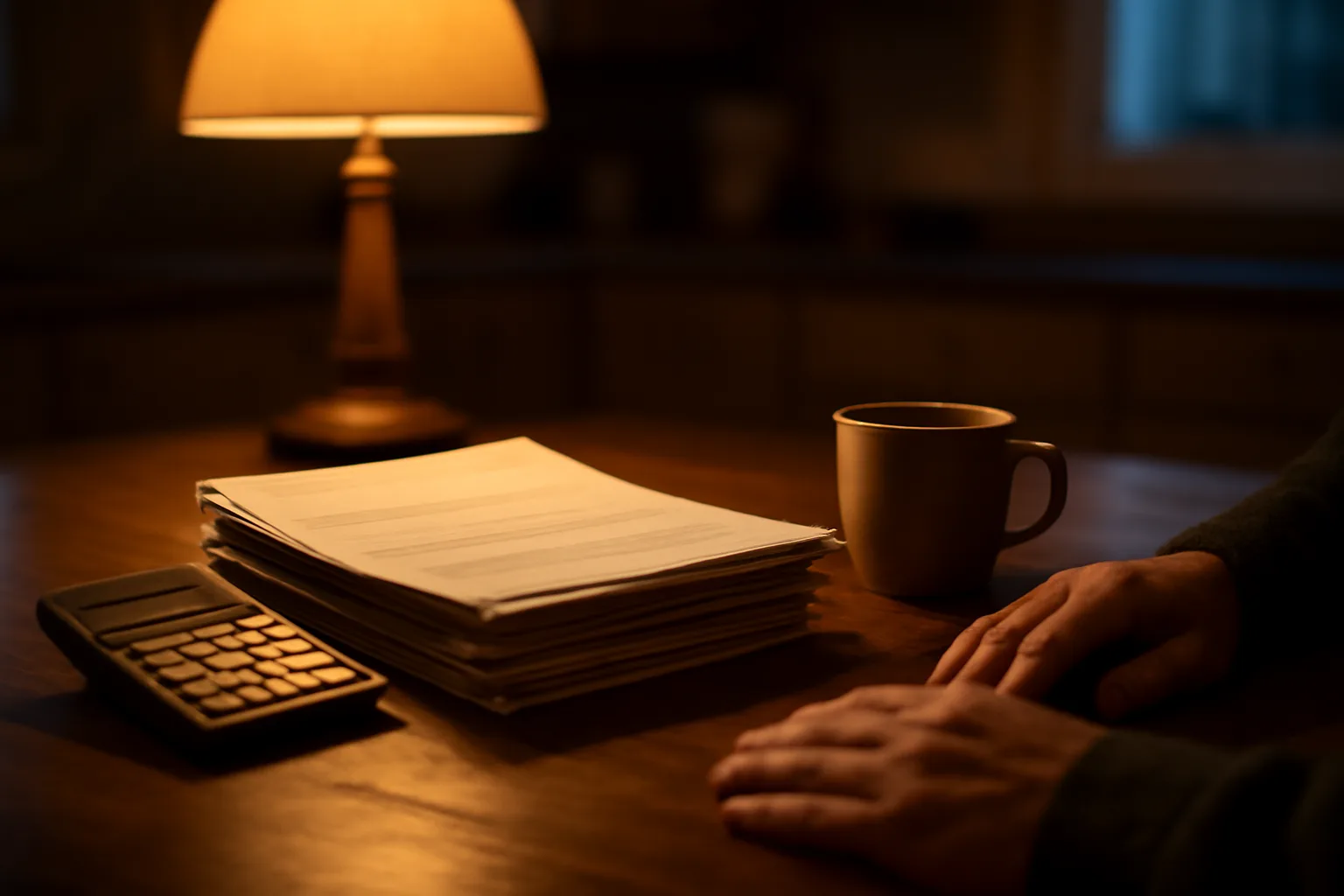 Hands and paperwork on a kitchen table representing timeshare debt relief decisions