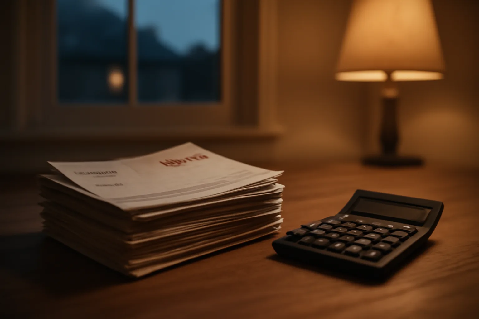 Stack of bills and a calculator on a kitchen table representing timeshare maintenance fee default