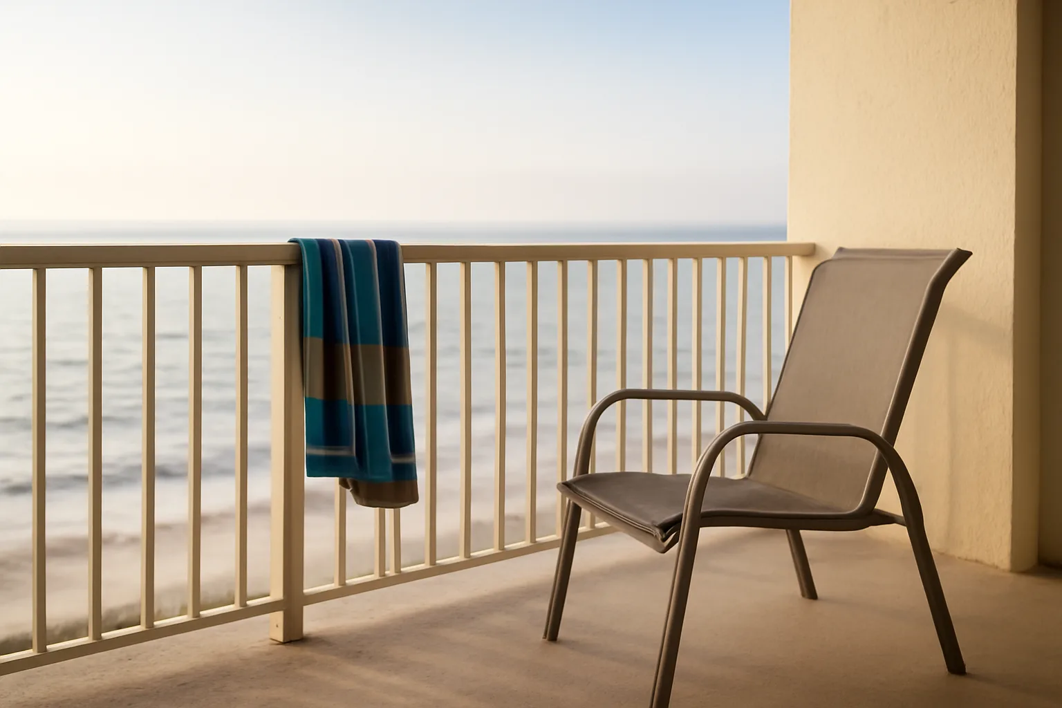 Empty resort balcony at sunrise, evoking timeshare maintenance fees pros and cons