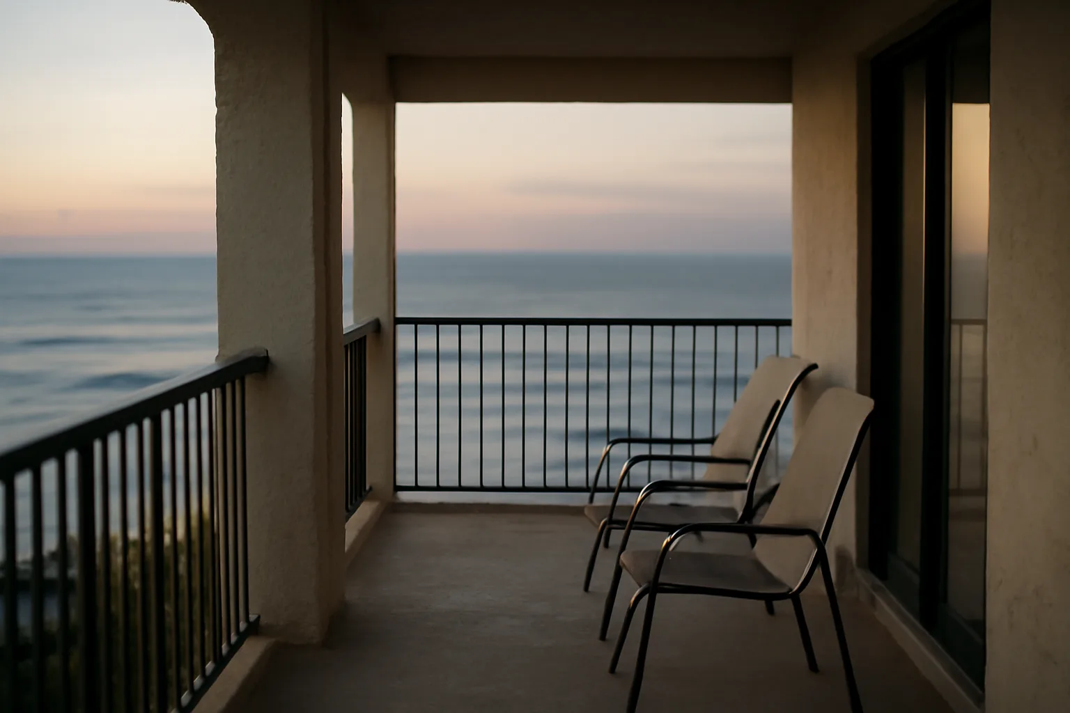 Empty resort balcony at dusk representing the true cost of a timeshare without maintenance fee