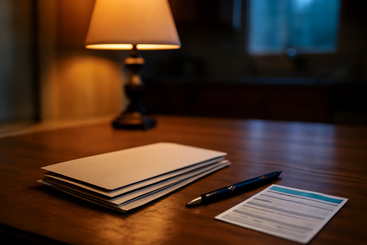 Certified mail receipt and pen on a kitchen table for a timeshare cancellation letter