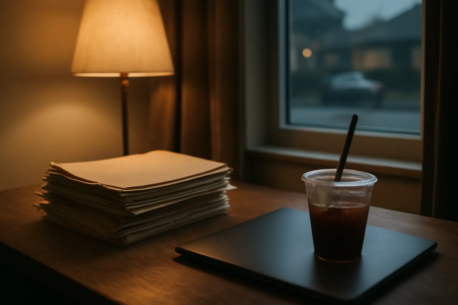 Home desk with paperwork stack, evoking research into what happened to Timeshare Exit Team