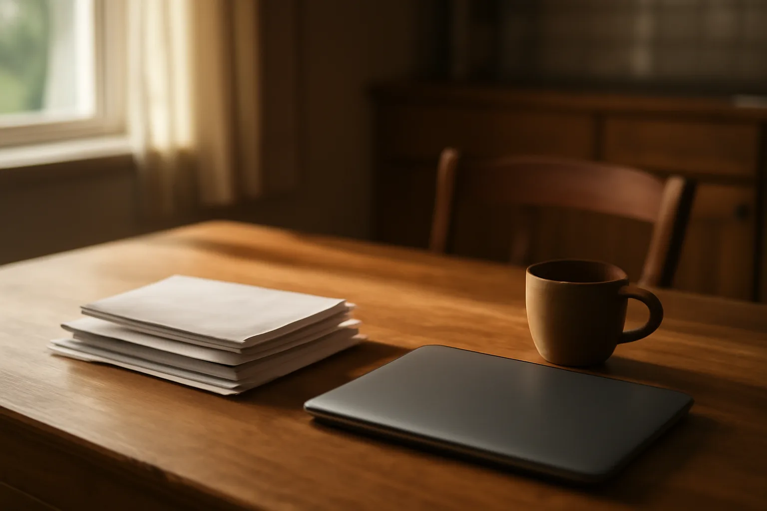 Kitchen table with unopened mail, evoking stress of unpaid timeshare bills